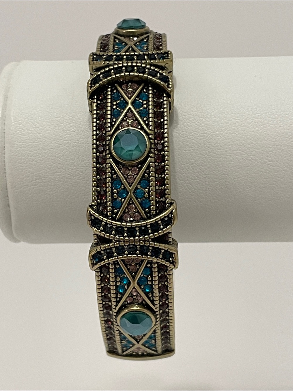 Heidi Daus Vintage-Inspired “Tapered X” Teal/Aqua Crystal Hinge Bangle